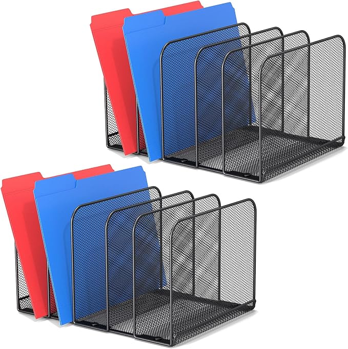 TOPCJ 5 Sections Desk File Holder/Rack/Sorter, Mesh File Organizer, File Folder by TOPCJ