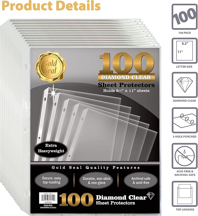 GOLD SEAL Page Protectors, 100 Pack Diamond Clear 4 Mil Heavyweight Page - Image 4