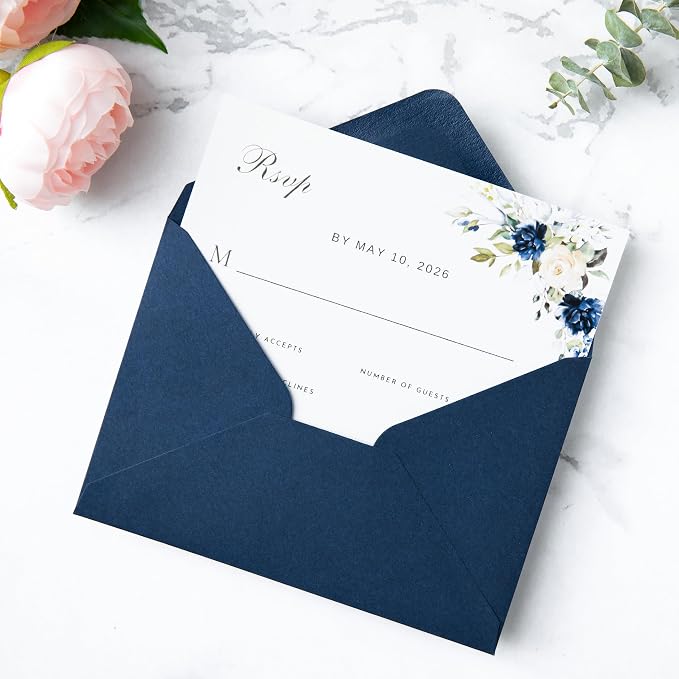 PONATIA 50 Pack A1 Envelopes, 3.62 x 5.2'' Navy Blue Envelopes Perfect - Image 3