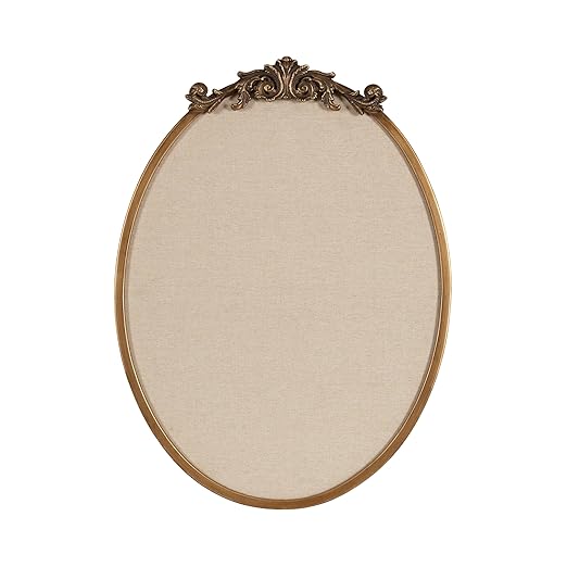 Kate and Laurel Arendahl Decorative Oval Pinboard, 18 x 24, Gold, Framed Round Ornate Vintage Cork Board for Use as Motivational Vision Board or Wall Organizer-DeskLoop Office