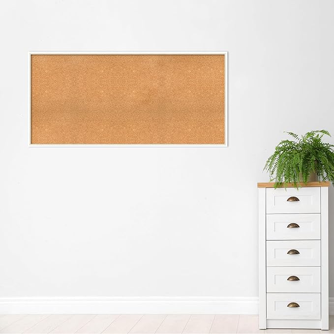 Amanti Art Natural Cork Board for Wall, 29x61 Vision Board with White Frame, Oversize Corkboard Office Decor for Home Organization, Modern Corkboard Pinboard to Display Items for Home Organization in-DeskLoop Office