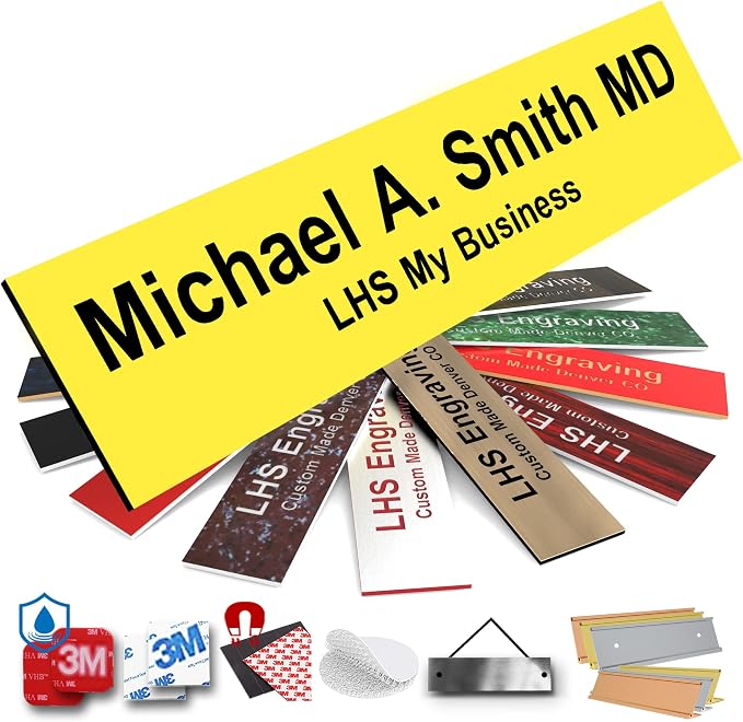 Door Name Plate Personalized for Office Yellow Plastic Name Plate Black Letters by LHS+My+Business