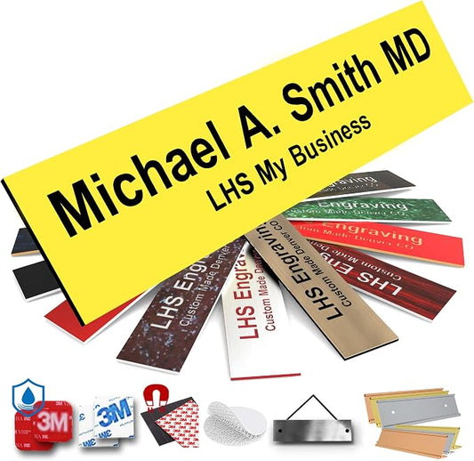 Door Name Plate Personalized for Office Yellow Plastic Name Plate Black Letters by LHS+My+Business