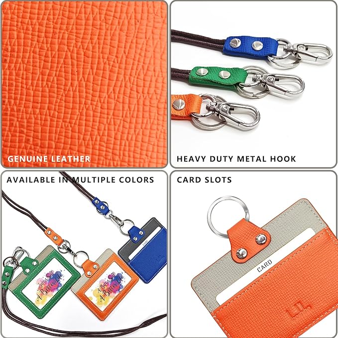 Badge Holder: Boshiho Cowhide Leather ID Badge Card Holder - Image 3