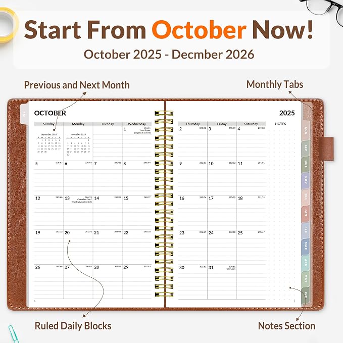 SUNEE 2026 Weekly & Monthly Planner 6.4"x8.5"- 12 Month, Vegan Leather Cover - Image 2