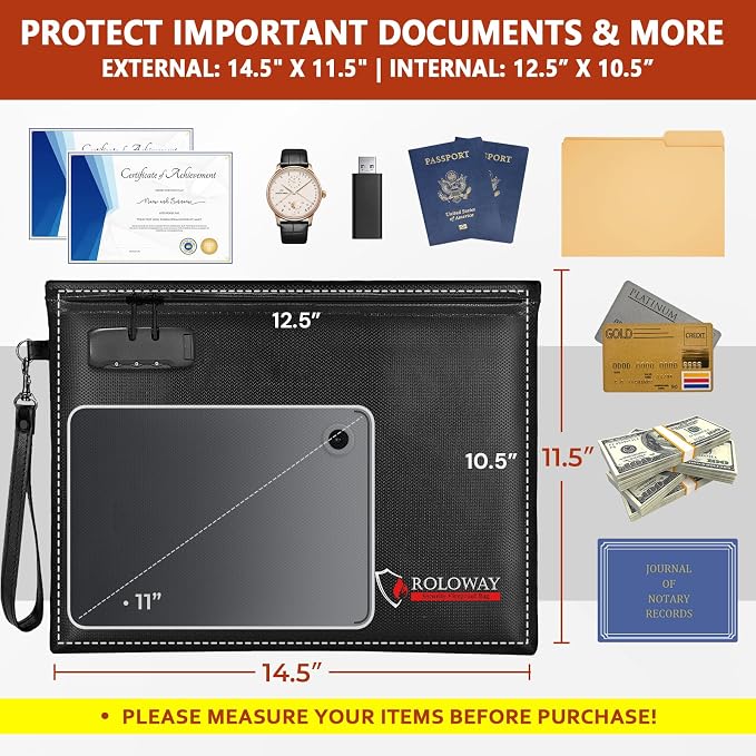 ROLOWAY Fireproof Document Bag, 6400℉ Fireproof Money Bag - Image 2