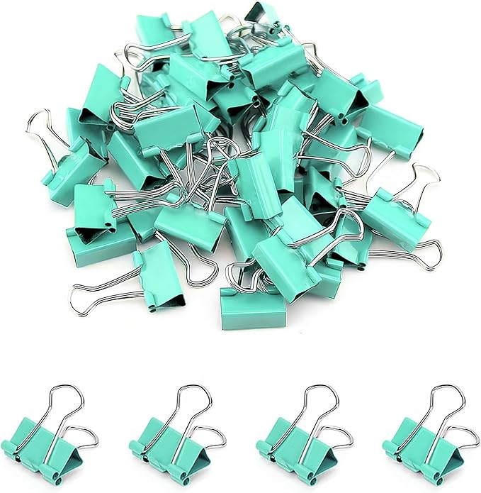 50 Pack Small Green Binder Clips 3/4 Inch, Colored Little Paper Clamps by Qikaara