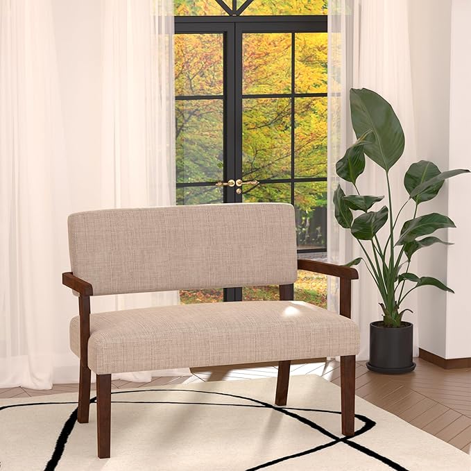 Accent Chair 2 Seat, Arm Chairs with Soft Seat and Armrests for Living Room, Love seat for Dining, Reading, and Waiting Rooms (Beige)-DeskLoop Office