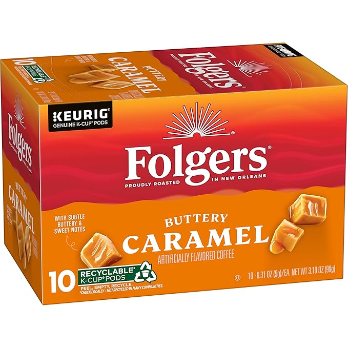 Folgers Buttery Caramel Artificially Flavored Coffee, Keurig K-Cup Pods, 10 Count Box (Pack of 6)-DeskLoop Office