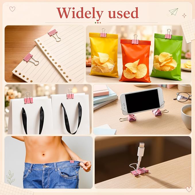 Yexiya 300 Pcs Small Binder Clips Sturdy 0.75 Inch Pink Paper Med Clips Office - Image 6