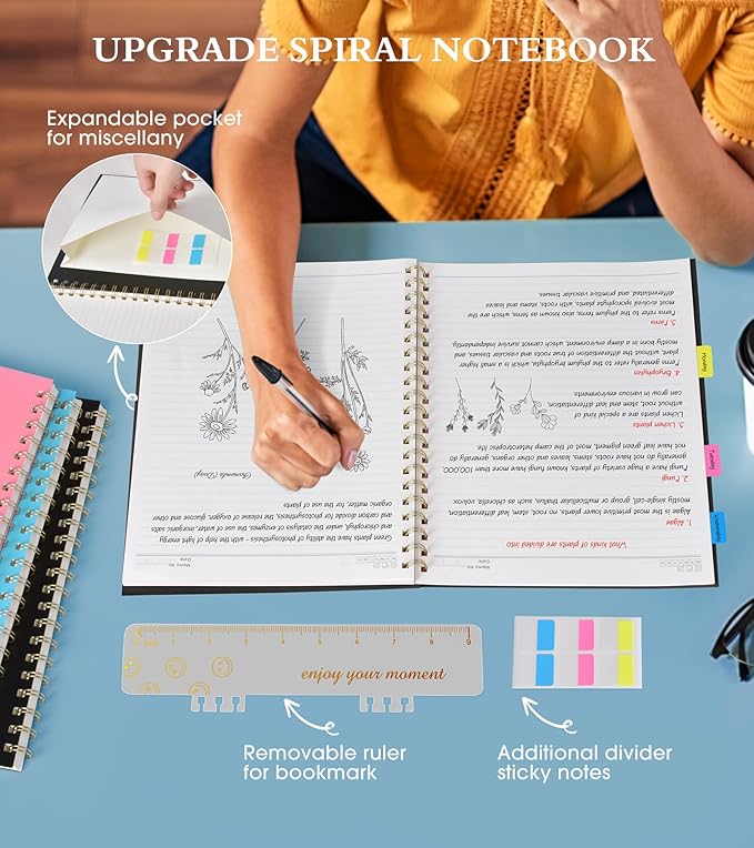 Spiral Notebook Journal 8.5” x 11”, A4 Large Notebooks for Women Men, College Ruled Lined Journal, 100 GSM Paper, Plastic Hardcover Spiral Bound Journals for Work School Note Taking Business, Black-DeskLoop Office