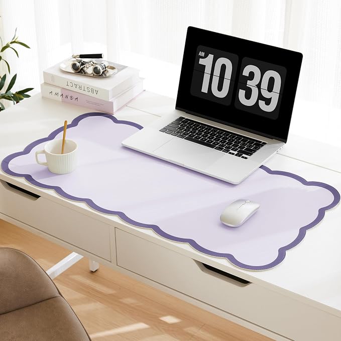 Scalloped Desk Mat, 31.5" x 15.7" Large Cute Aesthetic Desk Accessories by Ohocut