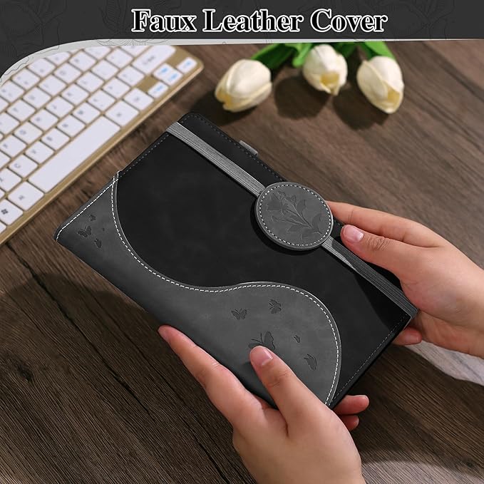 Lined Journal Notebook, A5 Hardcover Leather Journal for Men Women, 200 Pages 100 GSM Thick Paper, Journaling Notebooks for Work School Travel Note Taking, Black-DeskLoop Office