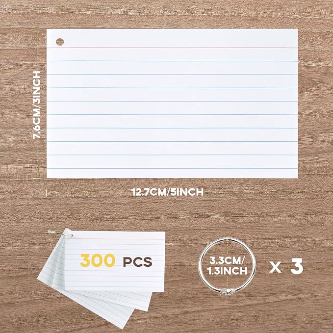 3x5 Index Cards with Ring, Goefun White Flashcards - Image 2