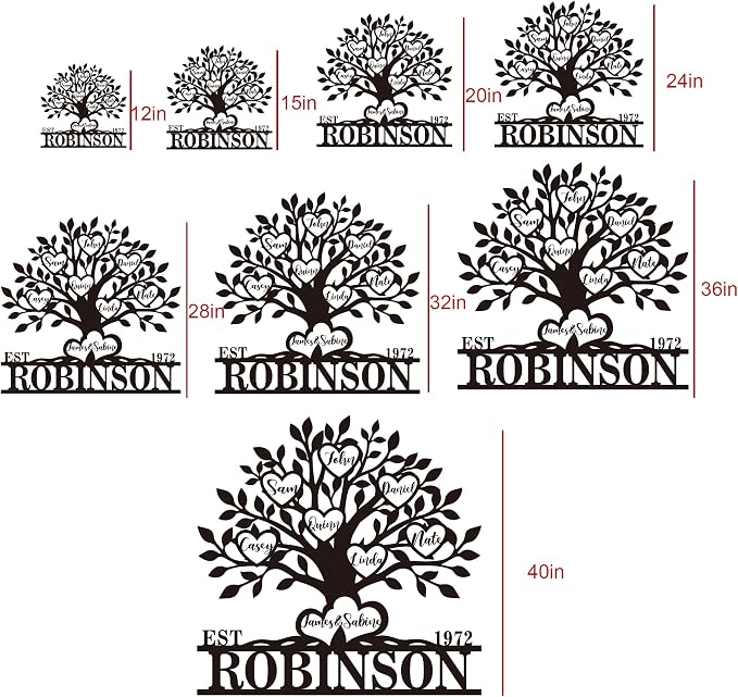 Personalized Family Tree Metal Sign Custom Last Name Sign Tree of Life Wall Art - Image 5