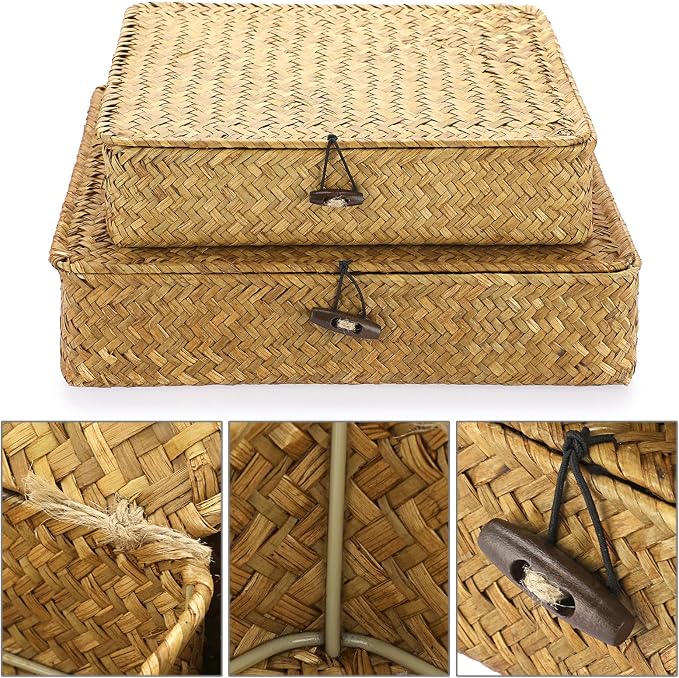 Hipiwe Set of 2 Flat Woven Wicker Storage Bins - Image 3