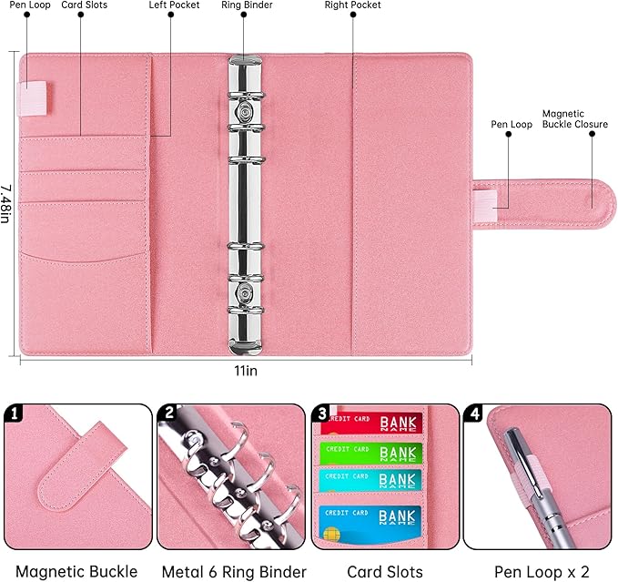 Antner A6 Notebook Binder Refillable 6 Ring Budget Binder Cover - Image 2