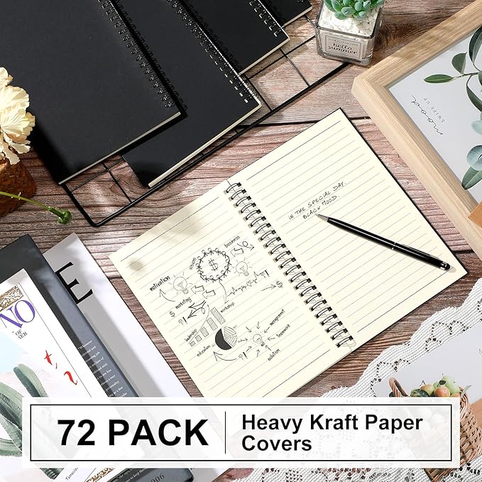 Yahenda 72 Pcs Spiral Notebook Bulk A5 Journal Lined 8.3'' x 5.5'' Writing Composition Paper Small Notepad Subject Notebook for Students Office Business Back to School Supplies (Black)-DeskLoop Office