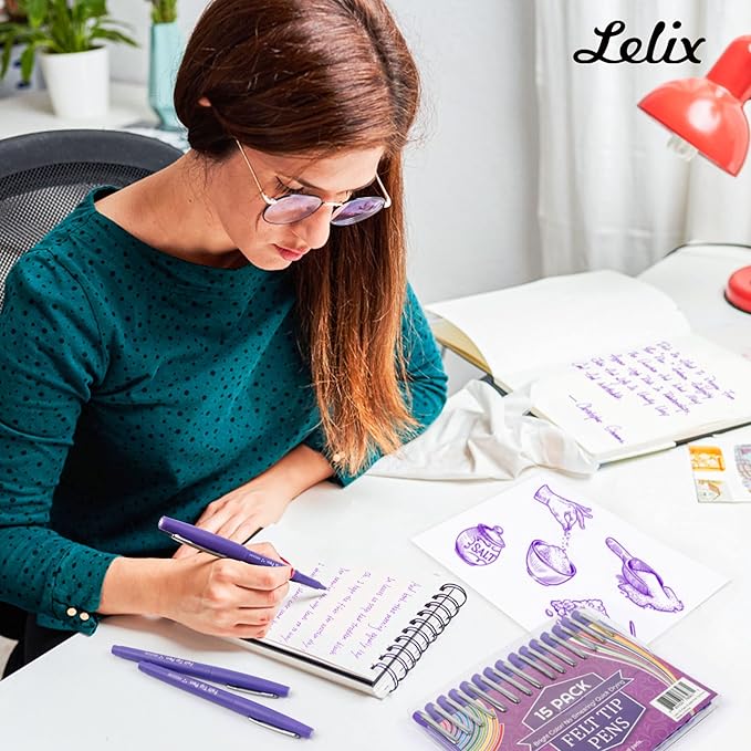 Lelix Felt Tip Pens, 30 Purple Pack, 0.7mm Medium Point, Felt Tip Markers Pens for Journaling, Writing, Note Taking, Planner, Perfect for School Office and Art Supplies-DeskLoop Office
