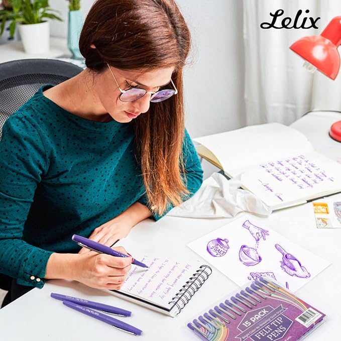 Lelix Felt Tip Pens, 30 Purple Pack, 0.7mm Medium Point, Felt Tip Markers Pens - Image 8