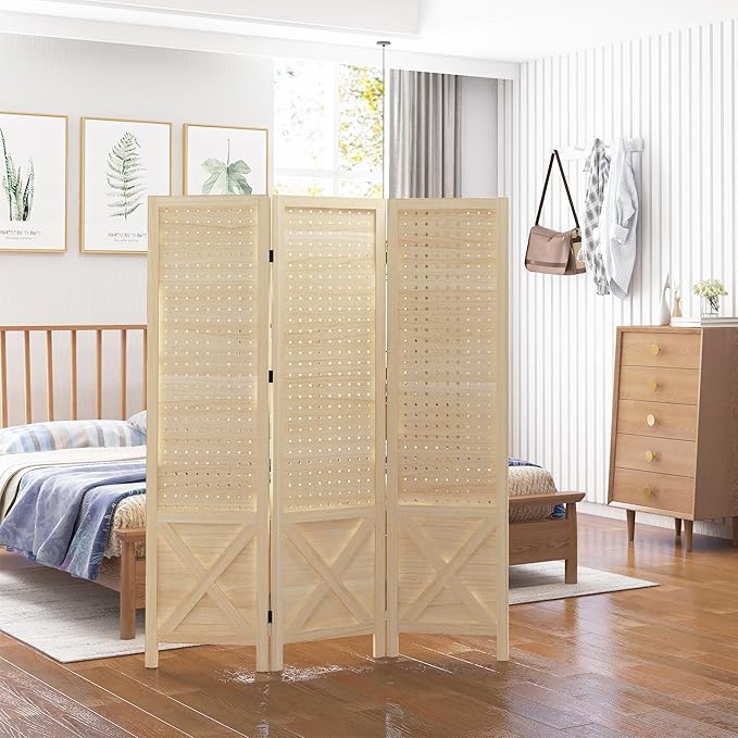 NicBex Room Divider 3 Panel Room Dividers with Pegboard Design Partition Room Dividers and Folding Privacy Screens 4.7 FT Wall Divider for Home, Office, Room Separation,45"W x 0.75"D x 57"H, Natural-DeskLoop Office