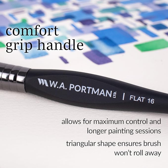 WA Portman Flat Paint Brushes 4pc Set - 100% Vegan, Cruelty-Free Artist Paint Brushes for Acrylic Painting and Watercolor Painting - Professional Art Brush Set with Triangular Comfort Grip-DeskLoop Office