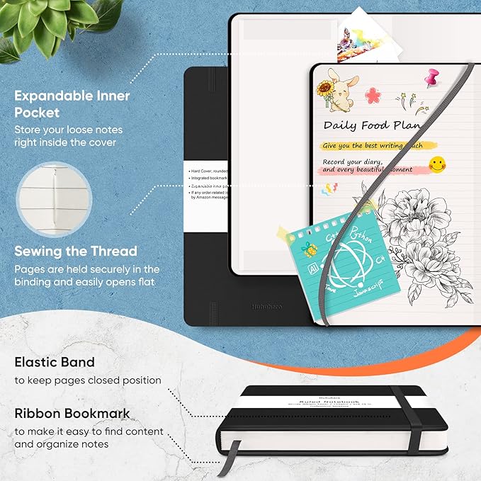 Huhuhero Lined Journal Notebook, 20 Pack Hardcover College Ruled Notebooks for Work School Note Taking, 120 Gsm Thick Paper Journals for Writing, Office School Supplies, 5"×8.25", Black-DeskLoop Office