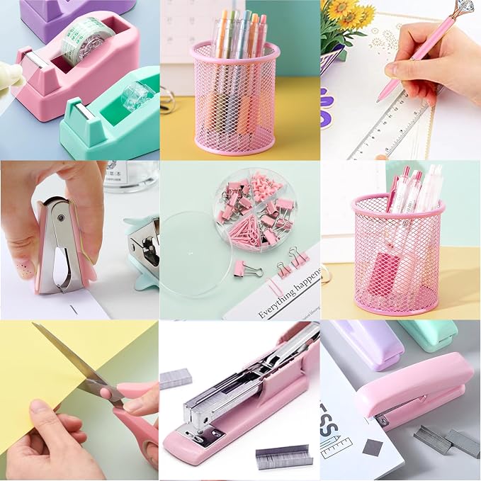 Pink Office Supplies, Staple Remover, Tape Holder, Pen Holder, Ballpoint Pen - Image 5