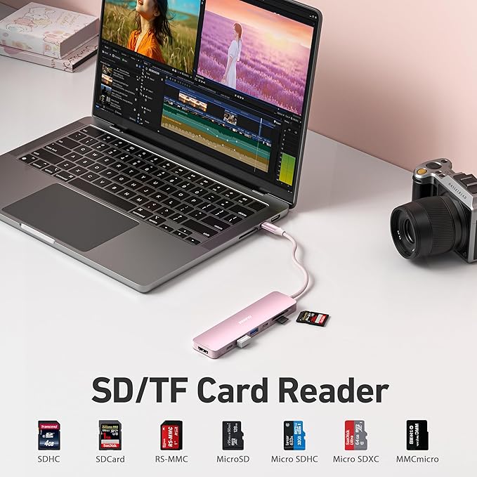 BENFEI 7-in-1 USB C Hub with HDMI(4K@60Hz), 2 USB-A, 1 USB-C Data, 100W Charge, SD/TF Card Reader, Silicone Tangle-Free Cable Compatible with MacBook Pro/Air, iPad Pro, iMac, iPhone 15 Pro/Pro Max-DeskLoop Office