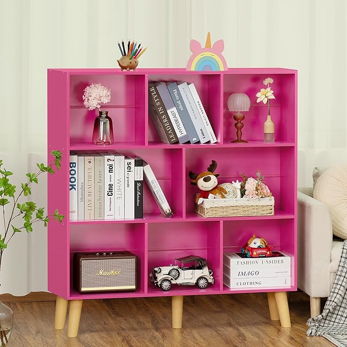 LEYAOYAO Bookshelf,3 Tier Book Shelf with Legs,Pink Modern Bookshelf,Large Freestanding Open Modern Bookshelves,Display Bookcases Decor Furniture for Nursery-DeskLoop Office