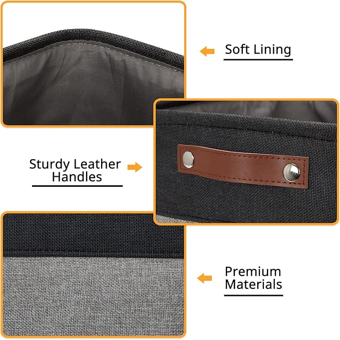 DULLEMELO Cube Collapsible Storage Bins, 12 inch Fabric Storage Cubes Bins Canvas Organization Baskets, Linen Closet Organizers Boxes for Home Organization and Storage (4 Pack - 12" Black&Grey)-DeskLoop Office