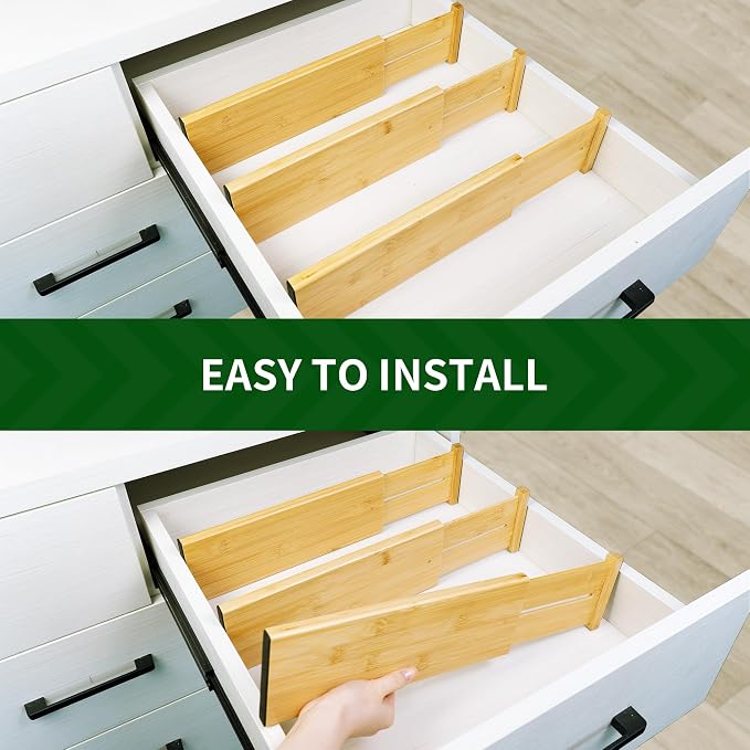VaeFae 6 Pack Bamboo Drawer Dividers, Expandable Separators - Image 4
