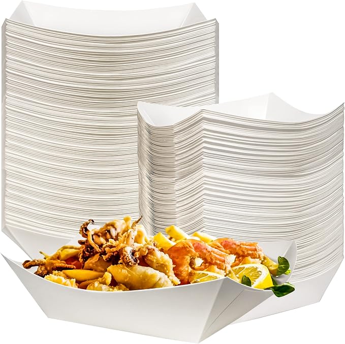 100 Pack 2lb Kraft Paper Food Trays, Waterproof Heavy-Duty Paper Food Boats by MotBach