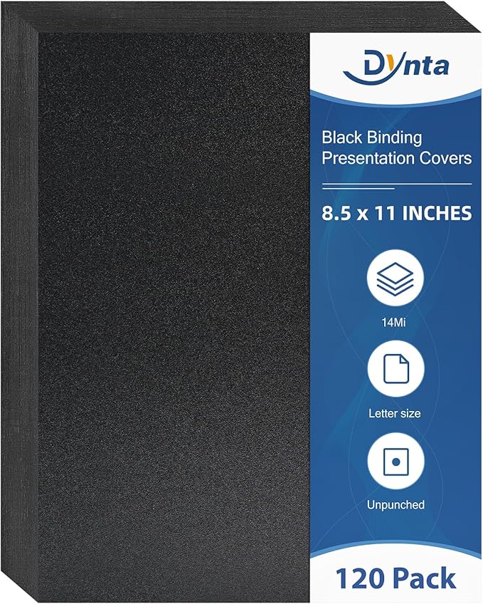 Dynta Binding Covers 120 Pack Black Sand-Textured Report Covers Sheets for Binding, Letter Size 8-1/2 x 11 Inches, 14 mil Presentation Binder, Office Supplies, Un-Punched, Square Corners-DeskLoop Office