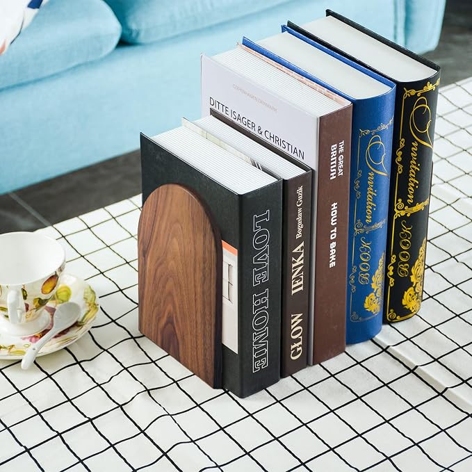 Large Bookend Hold Heavy Books- 7x4x5in 3 Pack Wood Bookends - Image 4