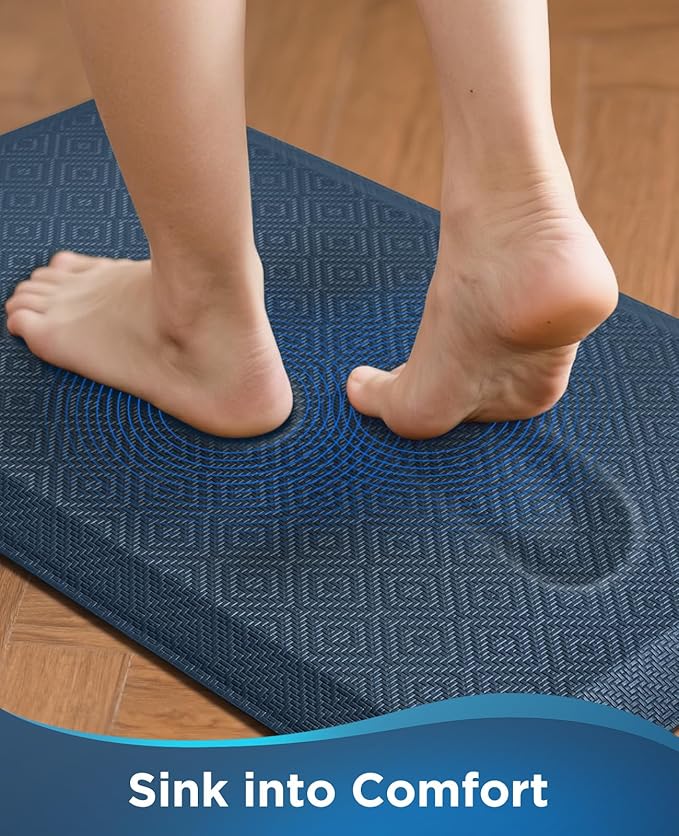 Ophanie Kitchen Mats for Floor, 3/4 inch Thick, Anti Fatigue Cushioned Mat, Kitchen Rugs, Waterproof, Comfort Ergonomic Standing Mat for Office, Home, Sink, 20x32 Blue Non-Slip Ridged Bottom-DeskLoop Office