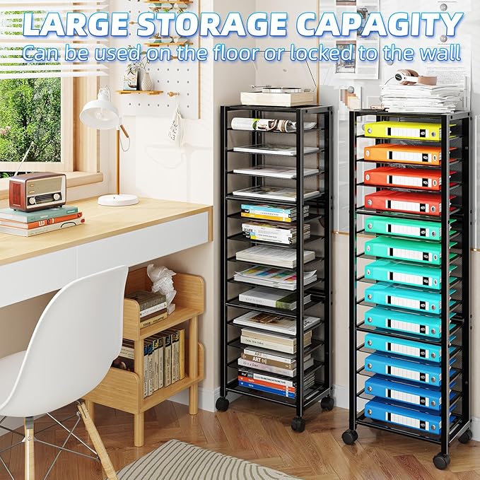Simple Trending 14 Tier Rolling File Cart, Desk File Organizer - Image 4