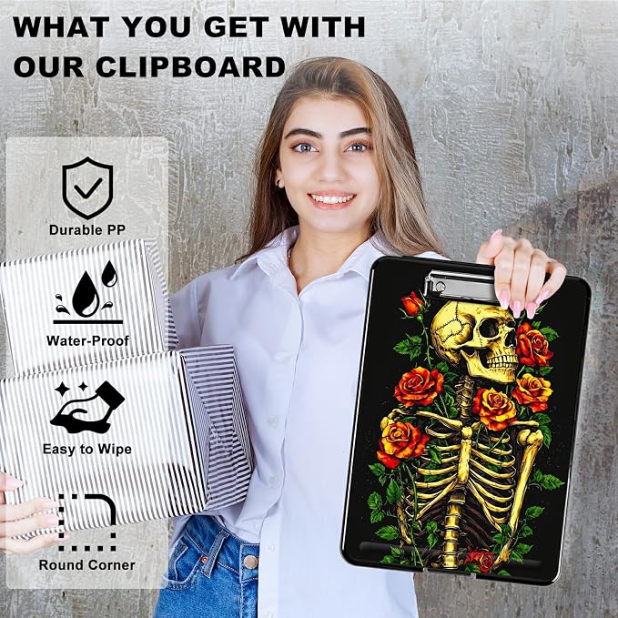 Skull Red Rose A4 Clipboard - Image 2