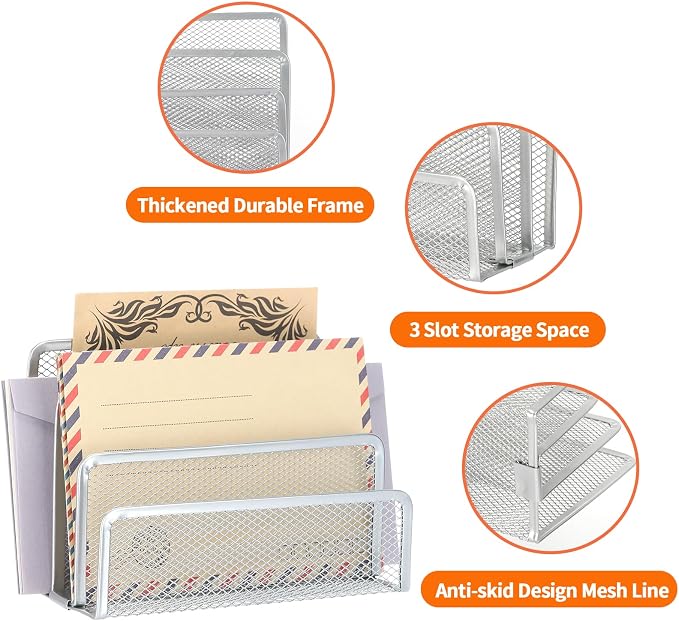 2 Pieces Desk Mail Organizer, Metal Mesh Small File Holders Letter Organizer - Image 5