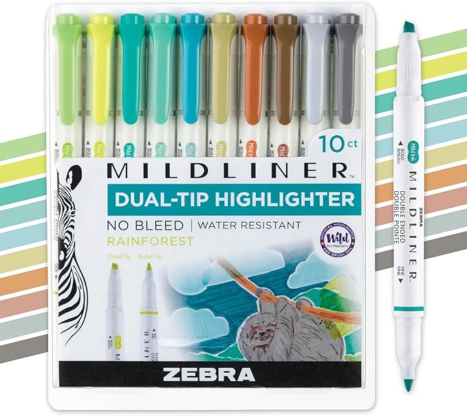 Zebra Pen Mildliner Dual-Tip Highlighter Set, Broad and Fine Tips, No Bleed by ZebraPen