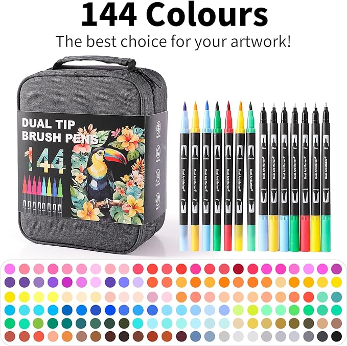 Double Brush Marker Pens, 144 Colors Art Markers Set with Fine Tip and Brush Tip for Kids Adult Coloring Book Hand Lettering Calligraphy Drawing Art Supplies Kit-DeskLoop Office