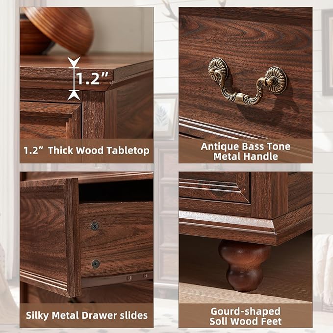 Farmhouse 4 Drawer Dresser for Bedroom, 37" Tall Rustic Chests of Drawers w/ 4 Solid Wood Feet, Mid Century Modern Wooden Closet Storage Dressers Organizer for Living Room, Hallway, Brown-DeskLoop Office