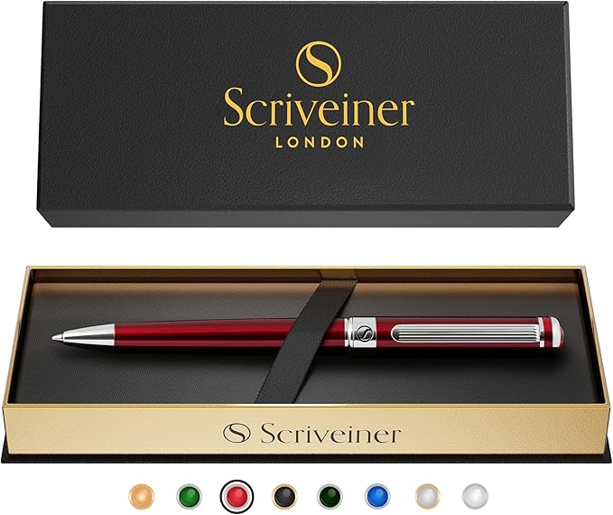 Scriveiner Deep Crimson Ballpoint Pen - Stunning Red Lacquer Luxury Pen, Chrome Finish, Schmidt Black Refill, Best Ball Pen Gift Set for Men & Women, Professional Executive Office, Nice Designer Pen-DeskLoop Office