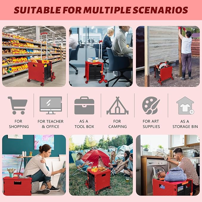 FELICON SELORSS Folding Utility Climber Cart Portable Rolling Crate-Red | Stair - Image 5
