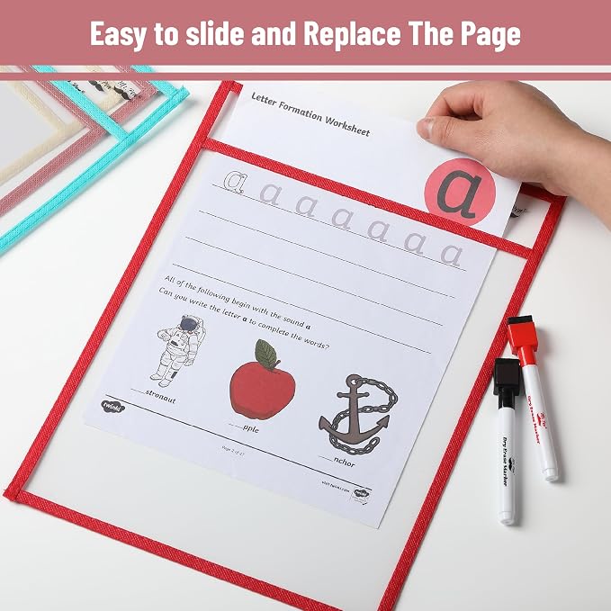 Mr. Pen- Reusable Dry Erase Pocket Sleeves, 12 Pack, Colorful | Clear Plastic - Image 5