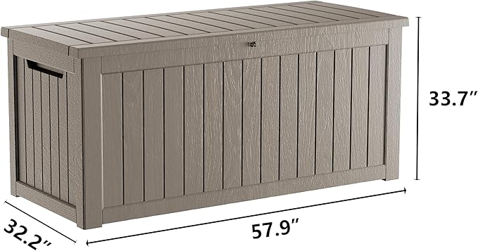 270 Gallon Lockable Resin Deck Box, Waterproof & UV-Resistant Outdoor Storage Box for Outdoor Cushion Storage, Garden Tools & Pool Accessories Storage, Gray-DeskLoop Office