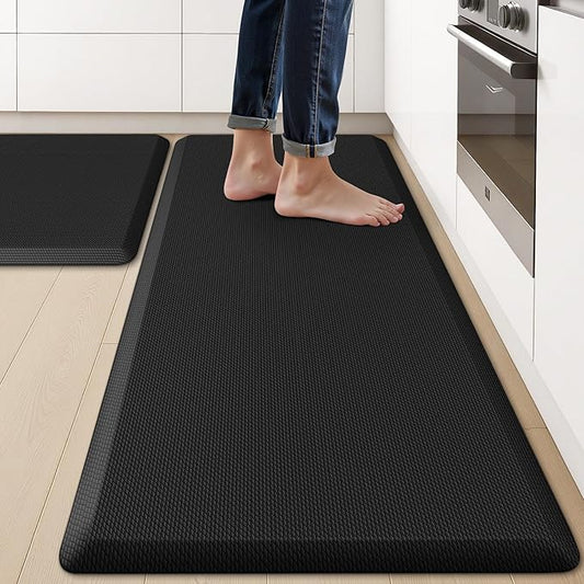 KitchenClouds 2PCS Kitchen Rugs Cushioned Anti-Fatigue Non-Slip Waterproof Kitchen Mat Comfort Foam Standing Mat for Floor Office Sink Laundry (Black)-DeskLoop Office