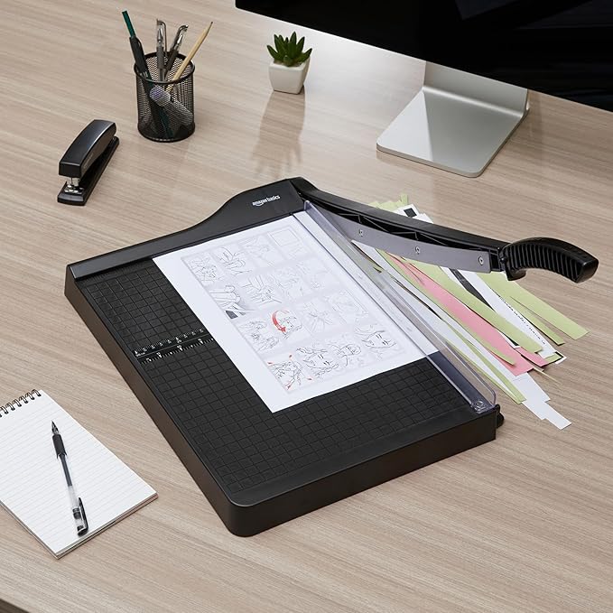 Amazon Basics Paper Trimmer Cutter for Office and Crafts, Heavy-Duty, Portable Paper Slicer, 12-Inch, 10-Sheet Cardstock-DeskLoop Office