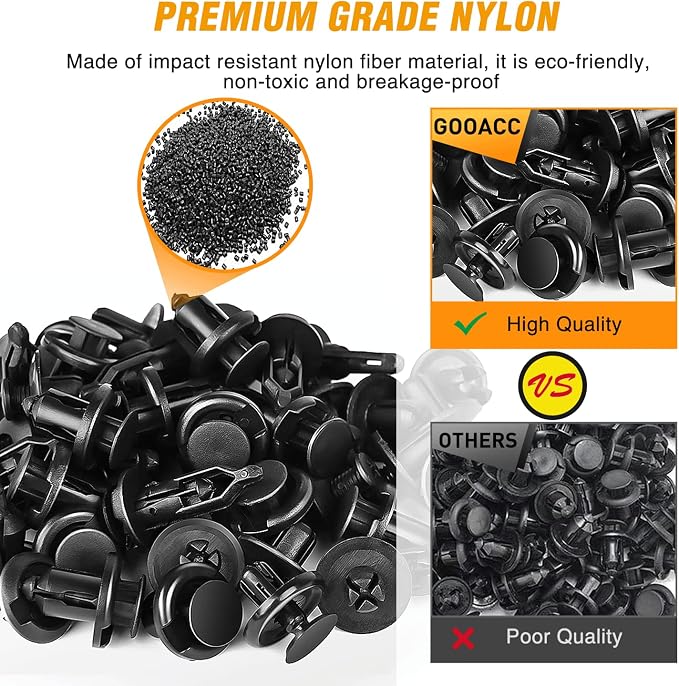 GOOACC 120PCS Car Bumper Push Retainer Clips & Nylon Fasteners Rivet Kit 6mm - Image 3