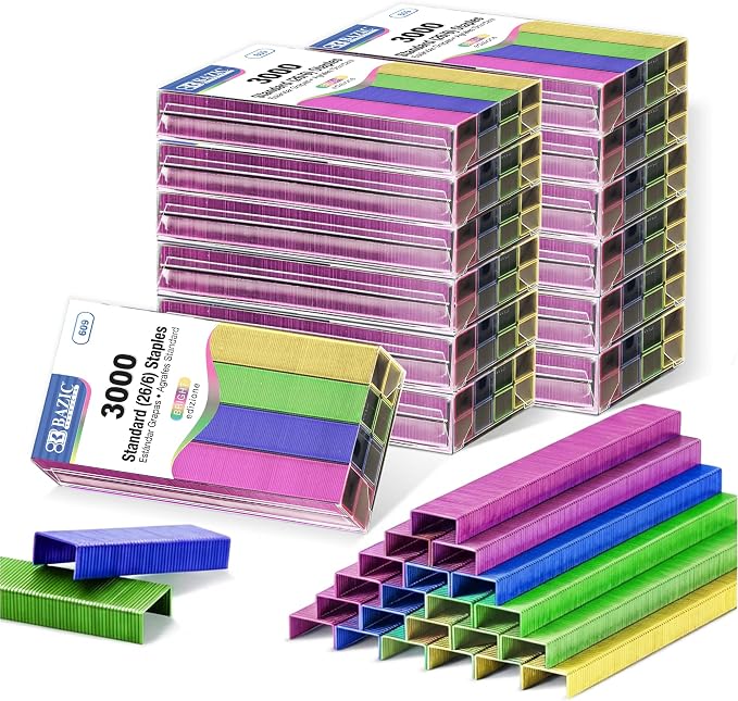 BAZIC Products Standard Staples, Metallic Colors, 3000 Ct, 72-Case | refill by BAZICProducts
